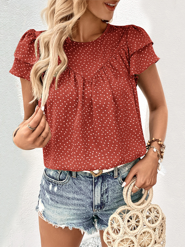 Women's Fashion Ruffled Short Sleeve Shirt - Stormyjay