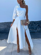 New casual party slanted shoulder slit double layer dress - Stormyjay