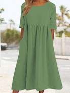 New round neck 5-quarter sleeves large size casual loose long solid color dress - Stormyjay