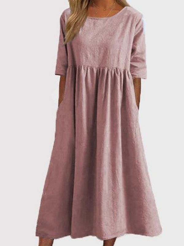 New round neck 5-quarter sleeves large size casual loose long solid color dress - Stormyjay