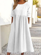 New round neck 5-quarter sleeves large size casual loose long solid color dress - Stormyjay