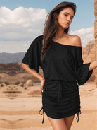 New casual slanted shoulder collar slim drawstring hip-covering dress and skirt - Stormyjay