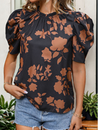 New printed round neck, horseshoe sleeves and elegant shirt - Stormyjay