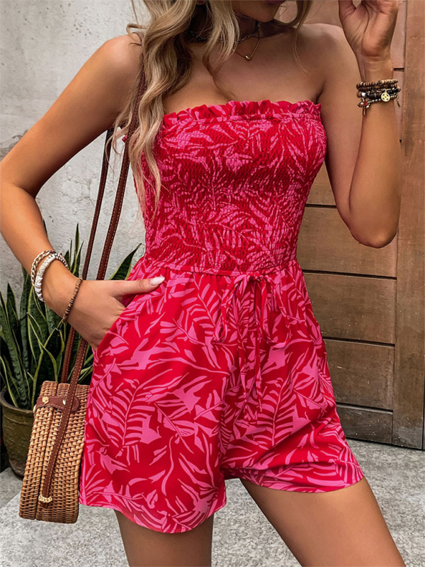 New women's one-shoulder elastic printed tube top jumpsuit - Stormyjay