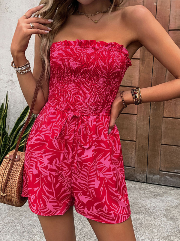 New women's one-shoulder elastic printed tube top jumpsuit - Stormyjay