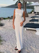 Sleeveless tight round neck knitted solid color beach long dress - Stormyjay