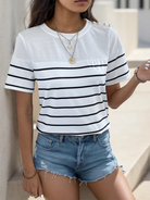 New women's casual short sleeve striped t-shirt - Stormyjay