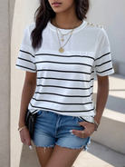 New women's casual short sleeve striped t-shirt - Stormyjay