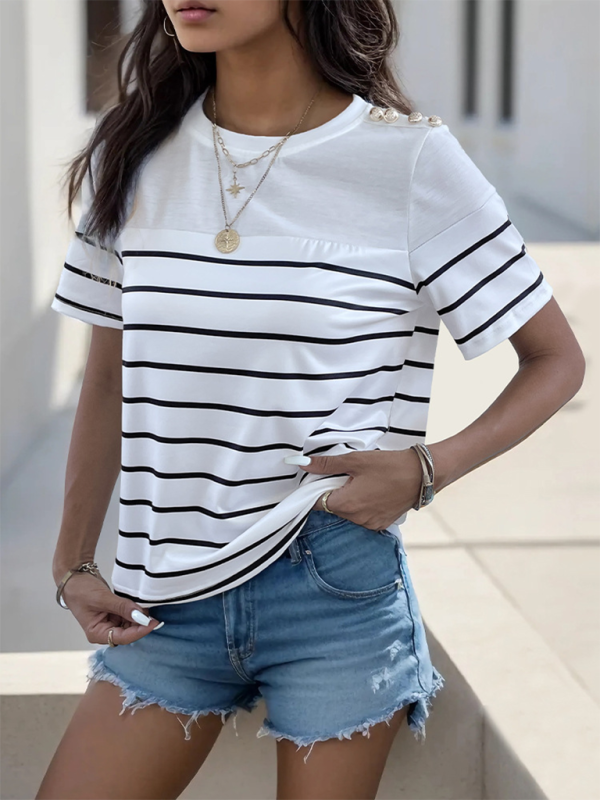 New women's casual short sleeve striped t-shirt - Stormyjay