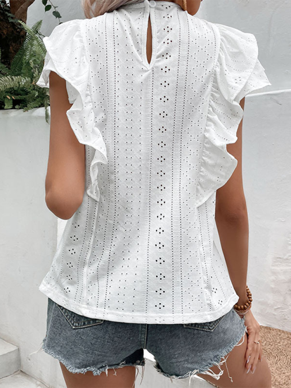 Fashion Women's Ruffled White Casual Shirt - Stormyjay