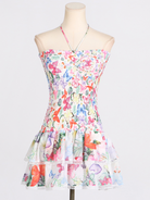 New tube top design ultra short ruffle floral dress - Stormyjay