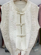 Three-dimensional buckle design lace collar knitted vest loose soft waxy layered top vest - Stormyjay