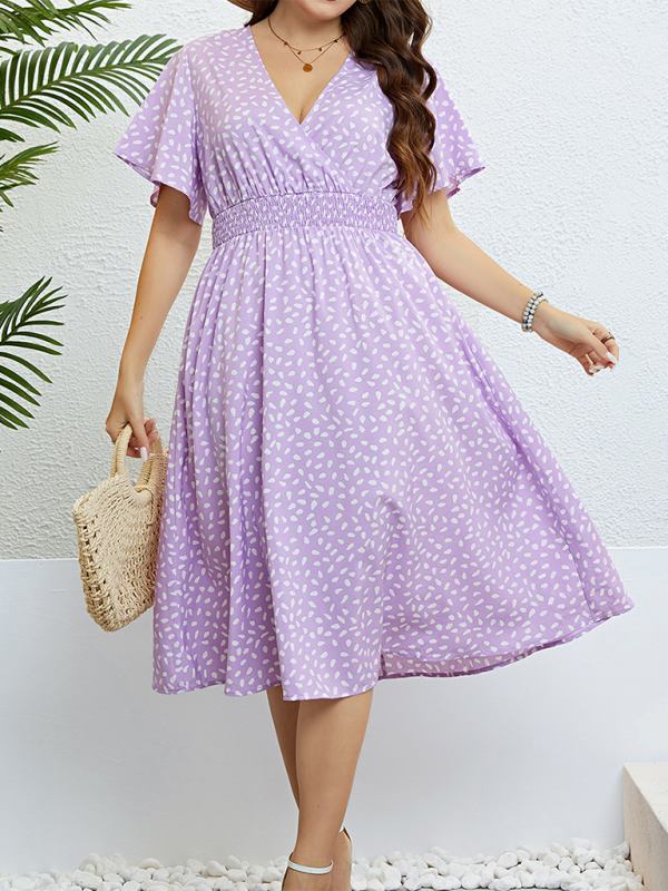 Plus size summer V-neck purple loose dress - Stormyjay