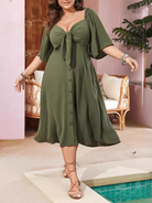 Plus size bow V-neck short-sleeved dress - Stormyjay