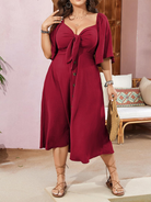 Plus size bow V-neck short-sleeved dress - Stormyjay