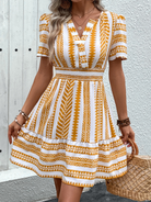 Women's V Neck Bohemian V Neck Short Sleeve Printed Dress - Stormyjay