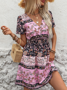 New Women's Bohemian Print Short Sleeve Dress - Stormyjay