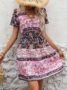 New Women's Bohemian Print Short Sleeve Dress - Stormyjay