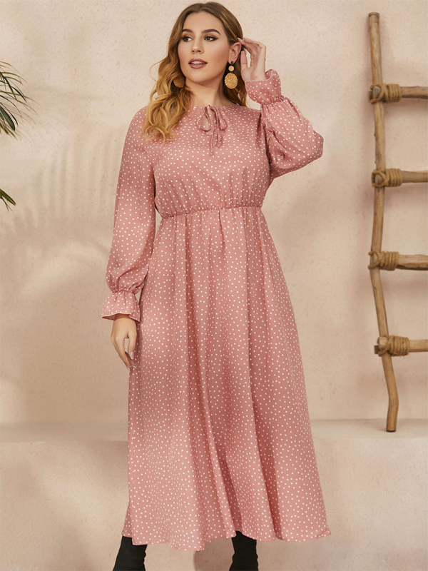 Plus size women's new polka-dot loose long-sleeved dress - Stormyjay