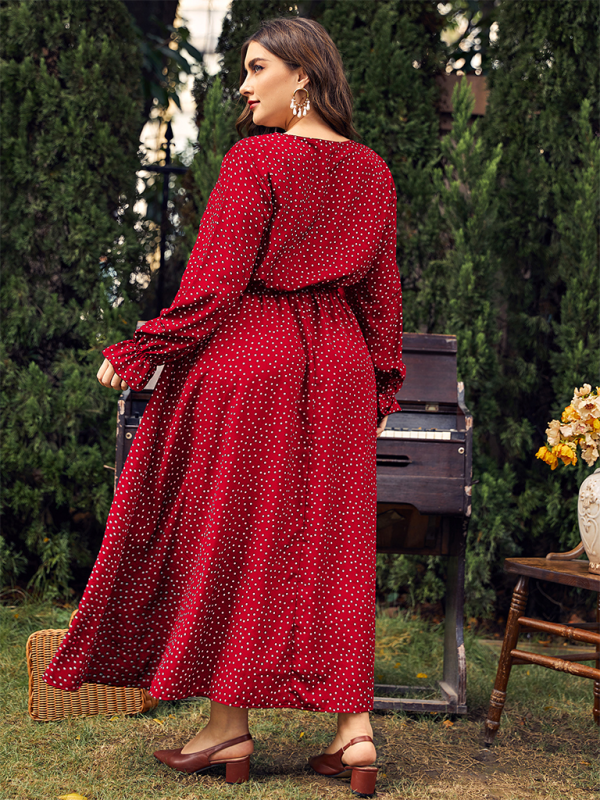 Plus size women's new polka-dot loose long-sleeved dress - Stormyjay