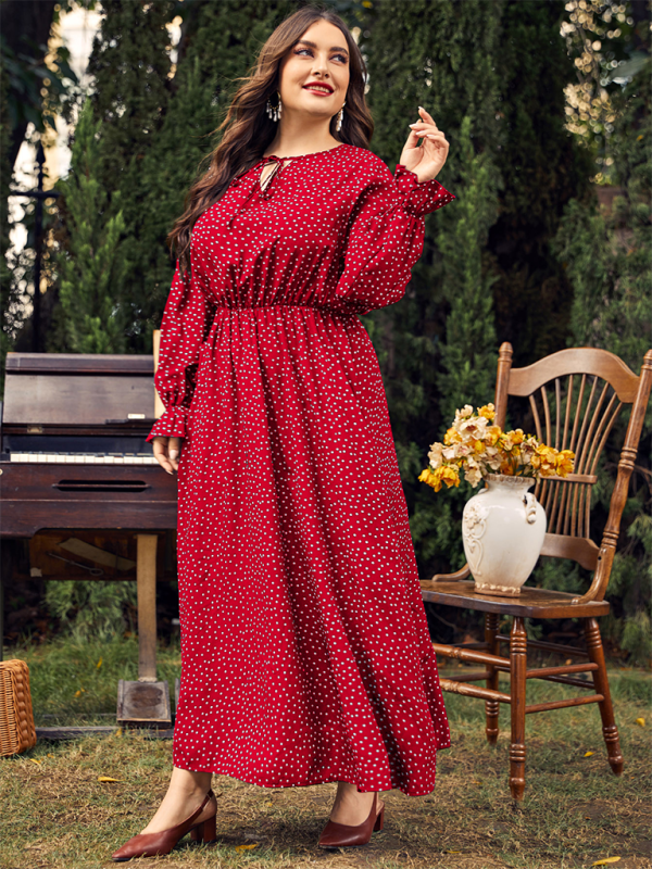 Plus size women's new polka-dot loose long-sleeved dress - Stormyjay