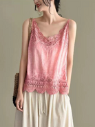 Cotton and Linen Vest Women's Retro Outerwear Suspenders Embroidered Lace Hollow Top - Stormyjay