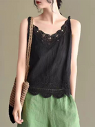 Cotton and Linen Vest Women's Retro Outerwear Suspenders Embroidered Lace Hollow Top - Stormyjay