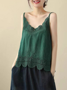 Cotton and Linen Vest Women's Retro Outerwear Suspenders Embroidered Lace Hollow Top - Stormyjay