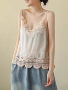 Cotton and Linen Vest Women's Retro Outerwear Suspenders Embroidered Lace Hollow Top - Stormyjay