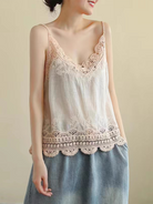 Cotton and Linen Vest Women's Retro Outerwear Suspenders Embroidered Lace Hollow Top - Stormyjay