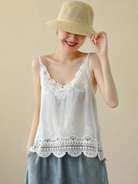 Cotton and Linen Vest Women's Retro Outerwear Suspenders Embroidered Lace Hollow Top - Stormyjay