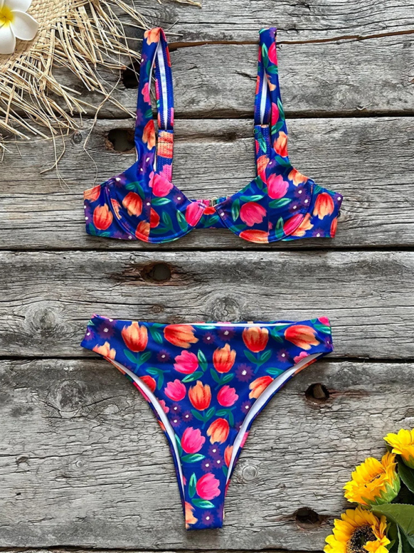 Women's new sexy low waist printed beach bikini set - Stormyjay