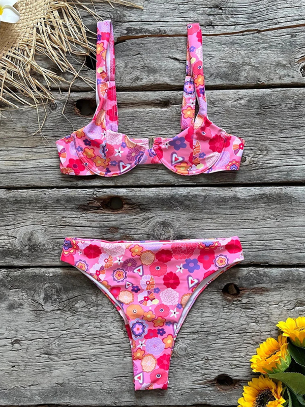 Women's new sexy low waist printed beach bikini set - Stormyjay