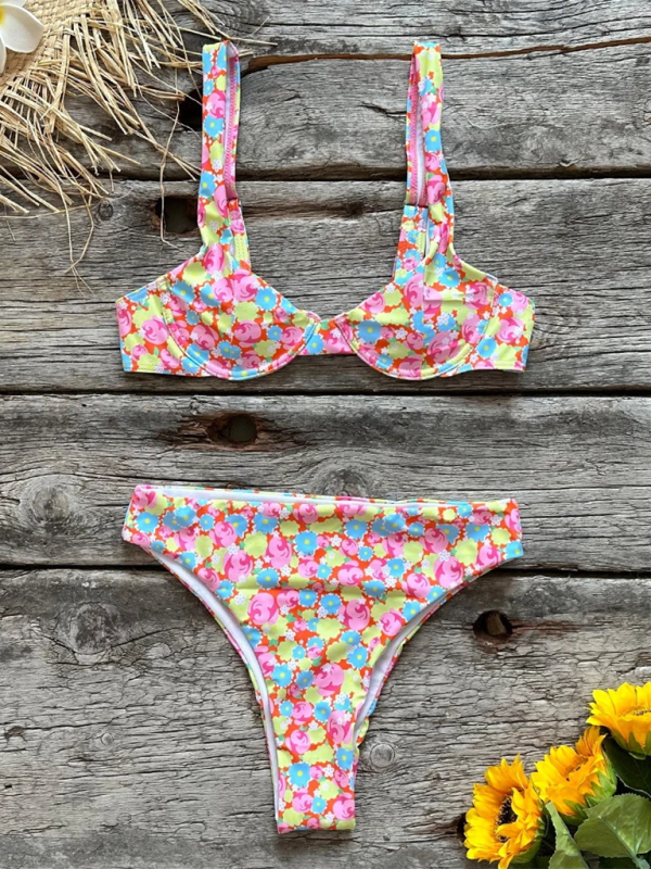 Women's new sexy low waist printed beach bikini set - Stormyjay