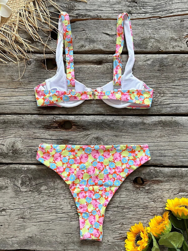 Women's new sexy low waist printed beach bikini set - Stormyjay