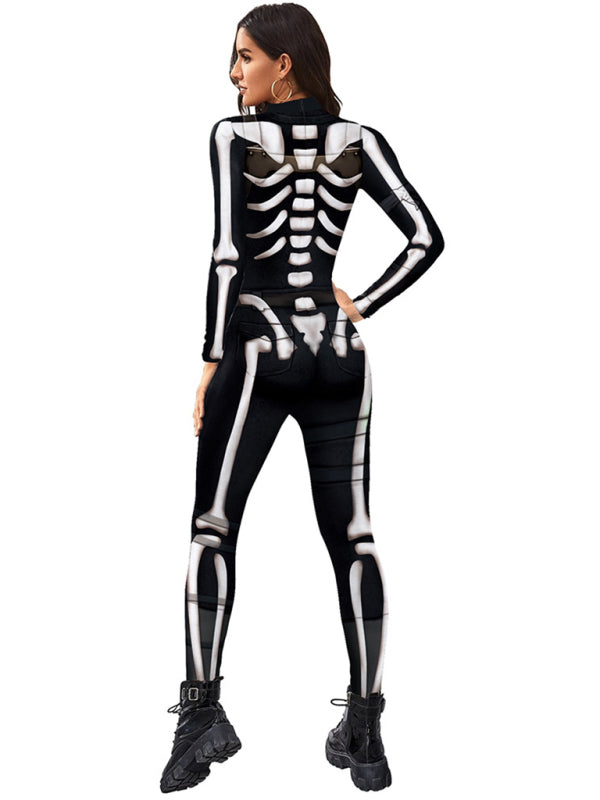 Halloween Jumpsuit Skull Skeleton Digital Print Jumpsuit - Stormyjay