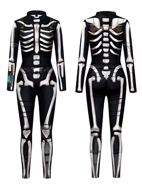 Halloween Jumpsuit Skull Skeleton Digital Print Jumpsuit - Stormyjay