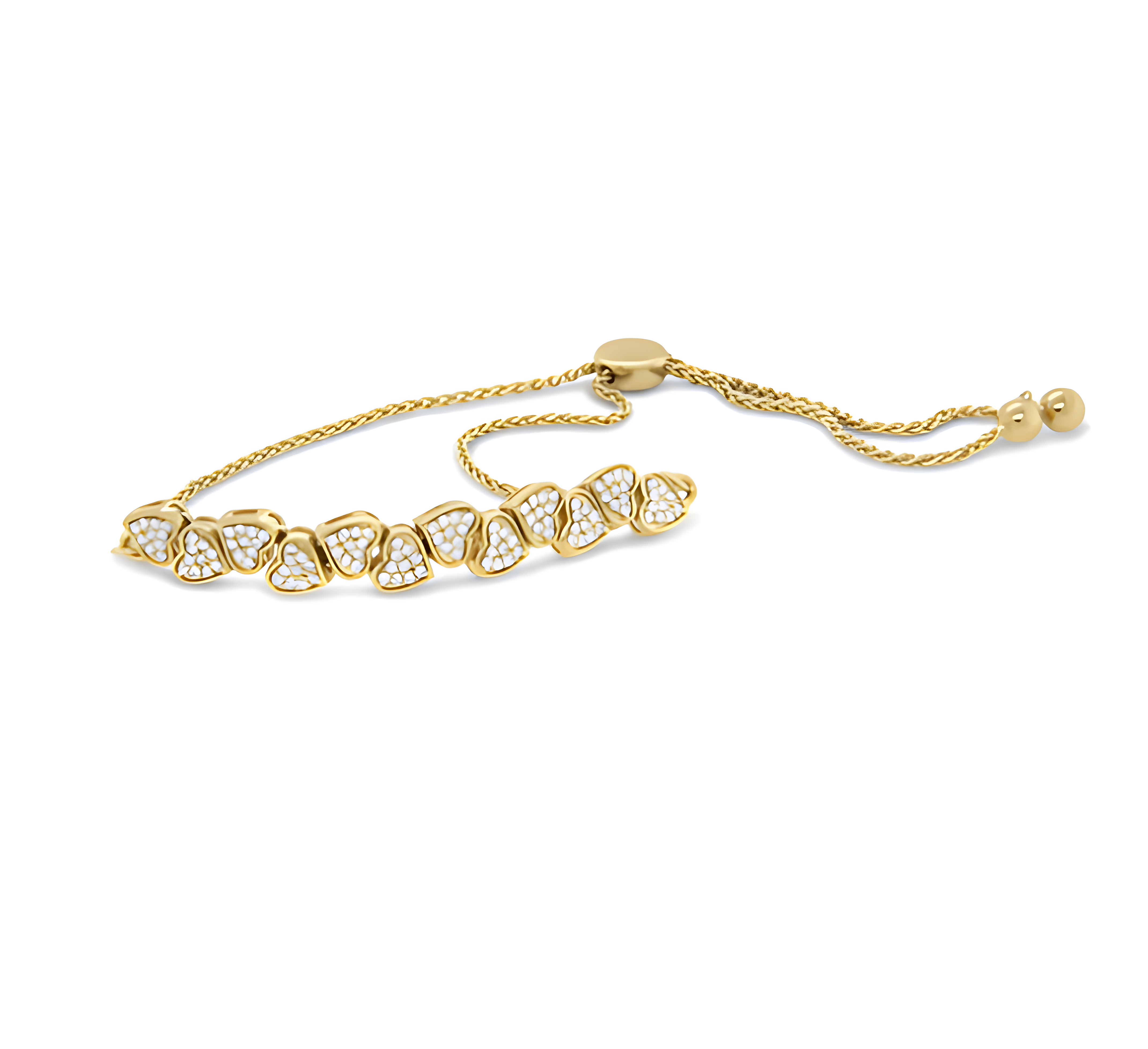 Yellow Gold Plated .925 Sterling Silver 1/2 Cttw Diamond Sideways Hearts Bolo Bracelet (H-I Color, I1-I2 Clarity) - 4”-10” Adjustable - Stormyjay