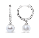 10K White Gold 6x6 MM Cultured Freshwater Pearl and Diamond Accent Drop Huggy Earring (H-I Color, I1-I2 Clarity) - Stormyjay