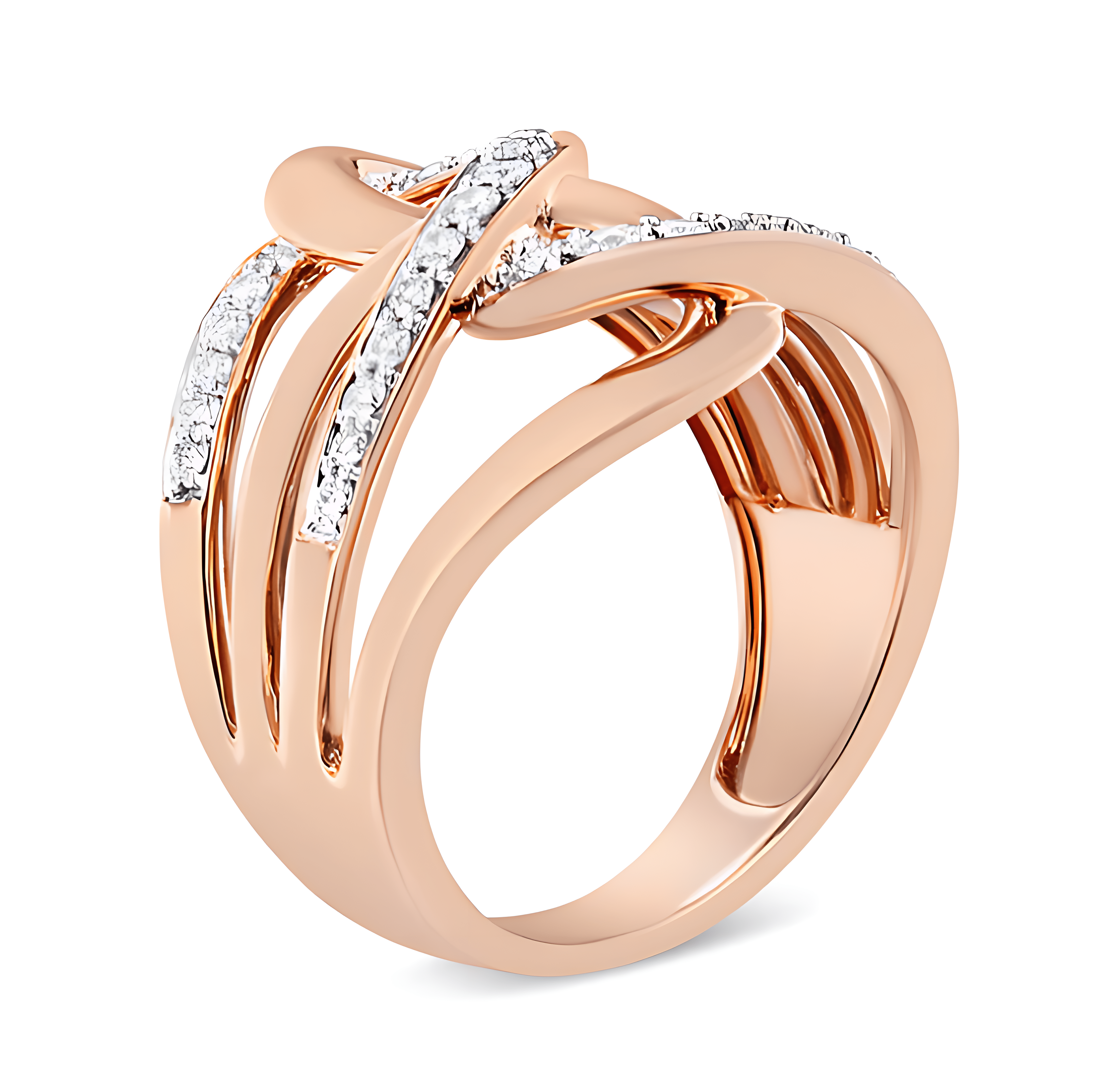 10K Rose Gold 1/2 Cttw Round-Cut Diamond Intertwined Multi-Loop Cocktail Ring (I-J Color, I1-I2 Clarity) - Stormyjay