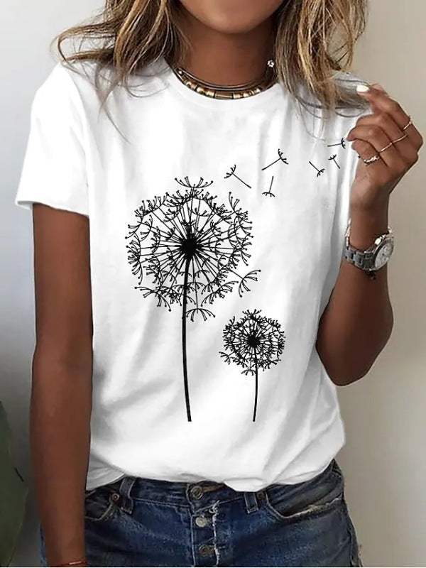 Women's T-shirt Printed Short Sleeve Basic Round Neck Regular Fit - Stormyjay