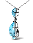 18K White Gold Diamond Accent and Round London Blue Topaz and Pear Cut Sky Blue Topaz Dangle Drop 18" Pendant Necklace (G-H Color, SI1-SI2 Clarity) - Stormyjay