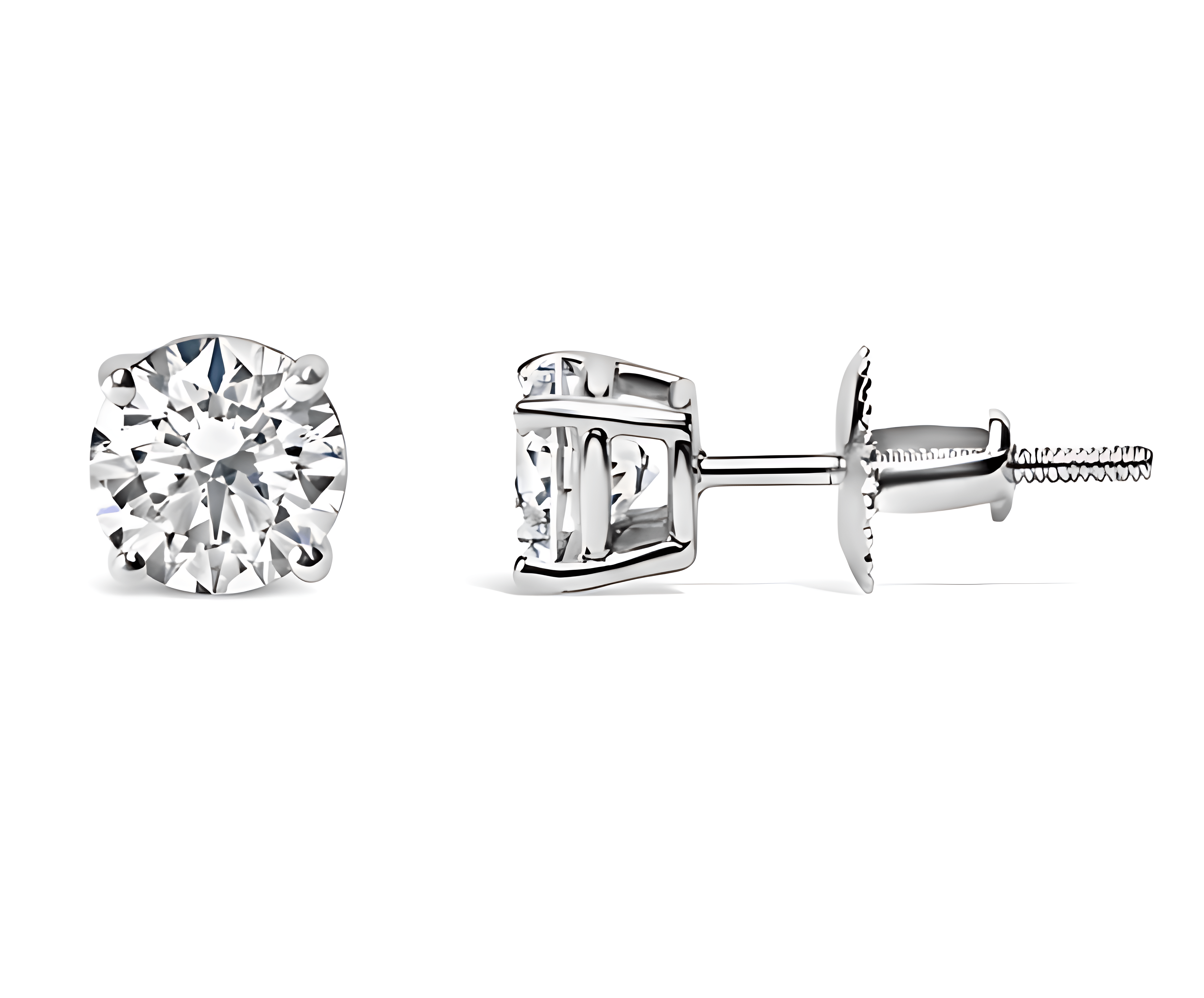 14K Gold 1.0 Carat Round Brilliant Cut Lab Grown White Diamond 4-Prong Classic Solitaire Stud Earrings - Stormyjay