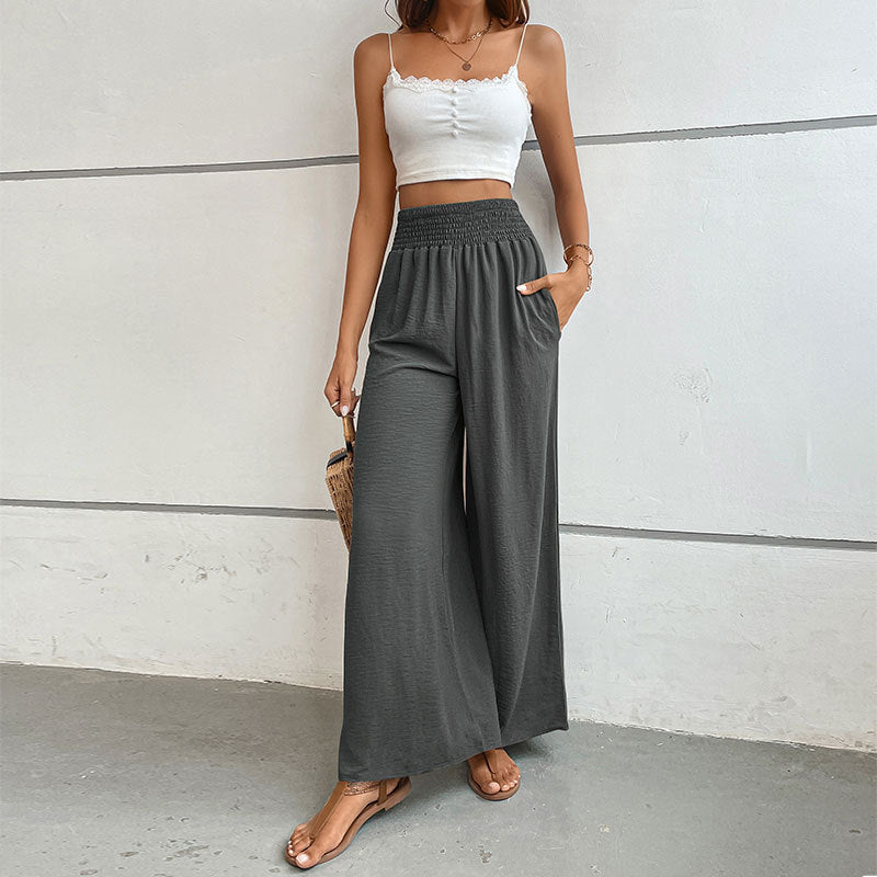 New casual solid color flared wide-leg pants - Stormyjay