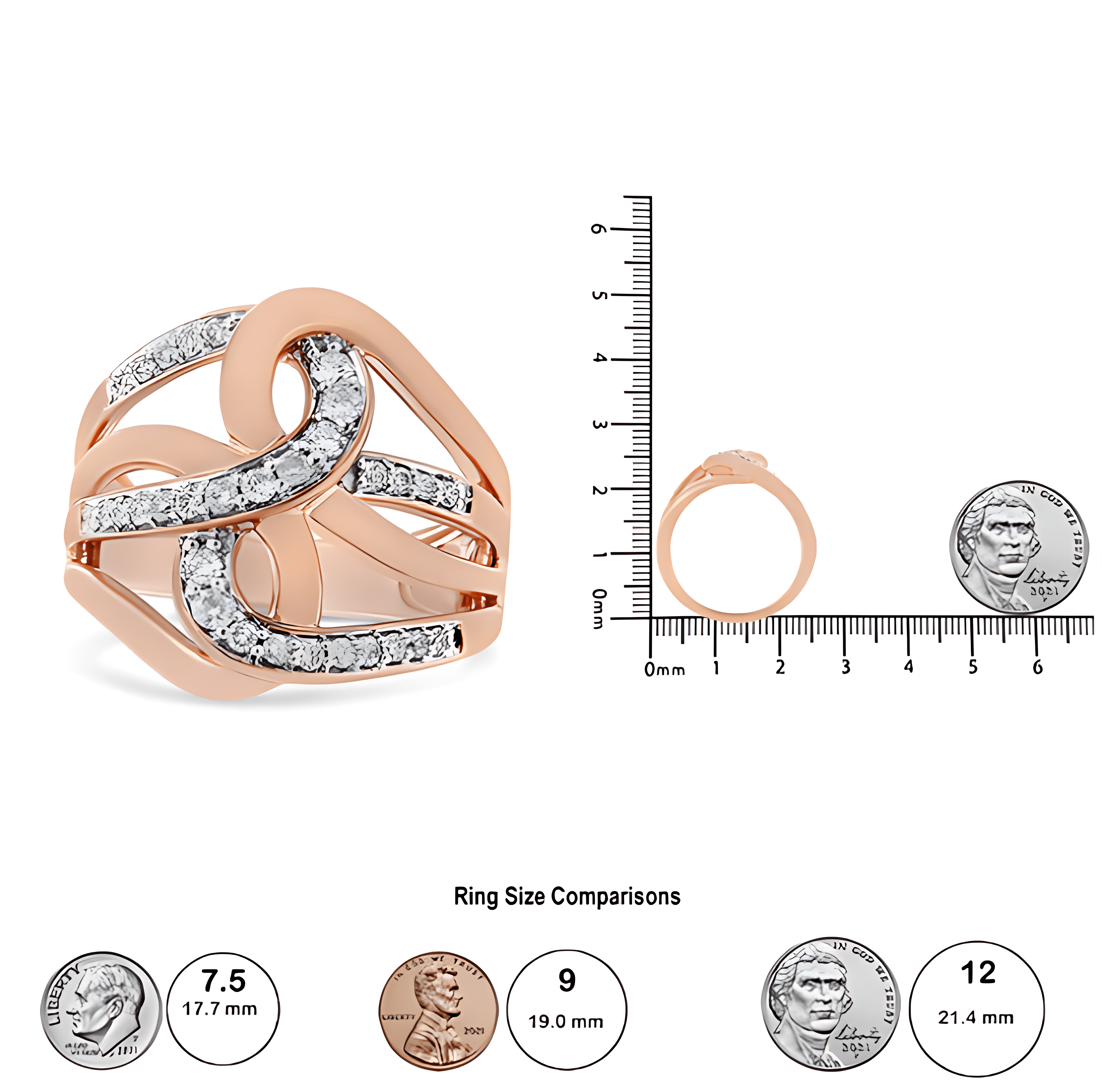 10K Rose Gold 1/2 Cttw Round-Cut Diamond Intertwined Multi-Loop Cocktail Ring (I-J Color, I1-I2 Clarity) - Stormyjay