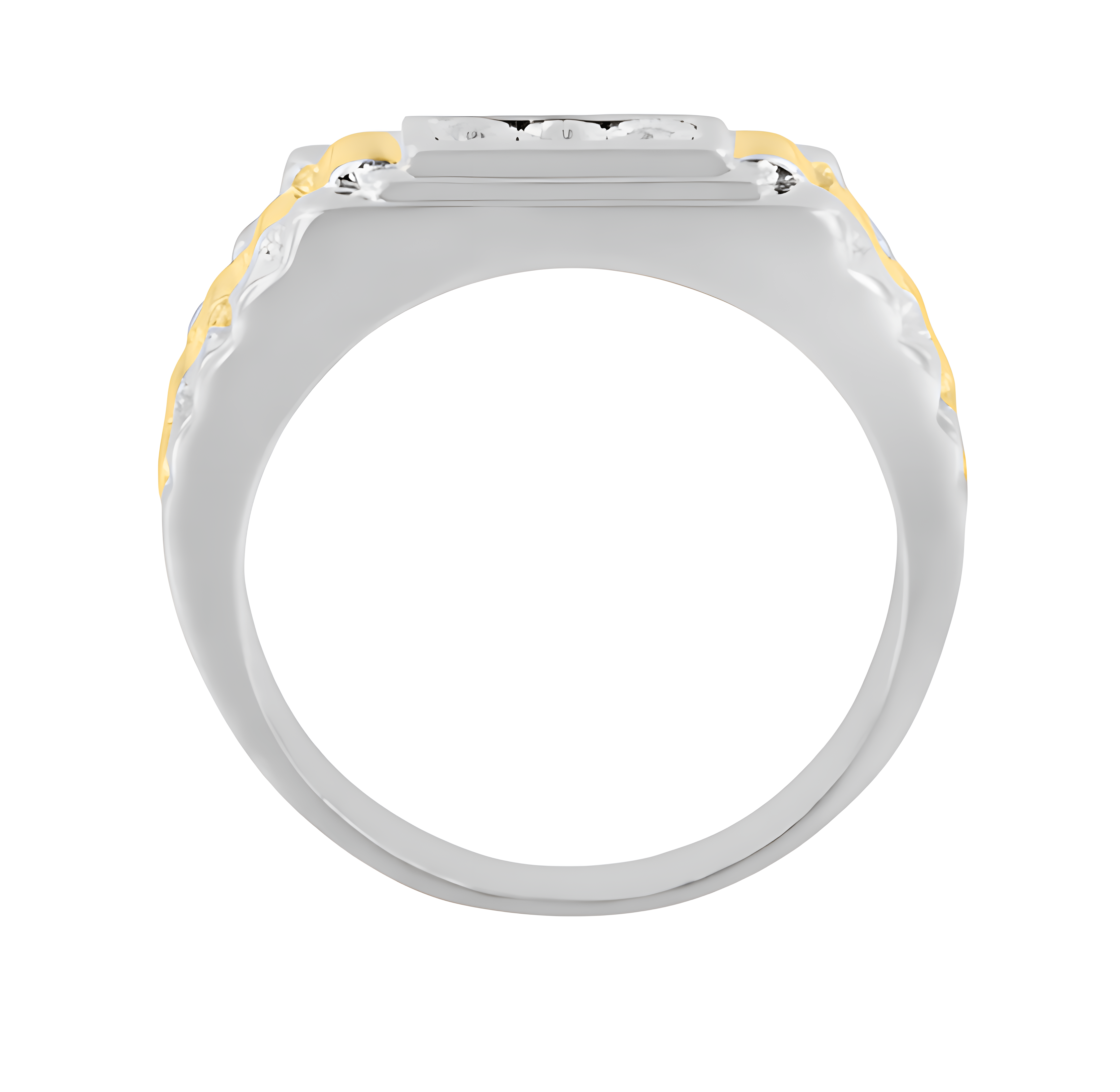 10K Yellow Gold Plated .925 Sterling Silver Diamond Accent Miracle-Set 3 Stone Ridged Band Gentlemen's Fashion Ring (I-J Color, I2-I3 Clarity) - Stormyjay