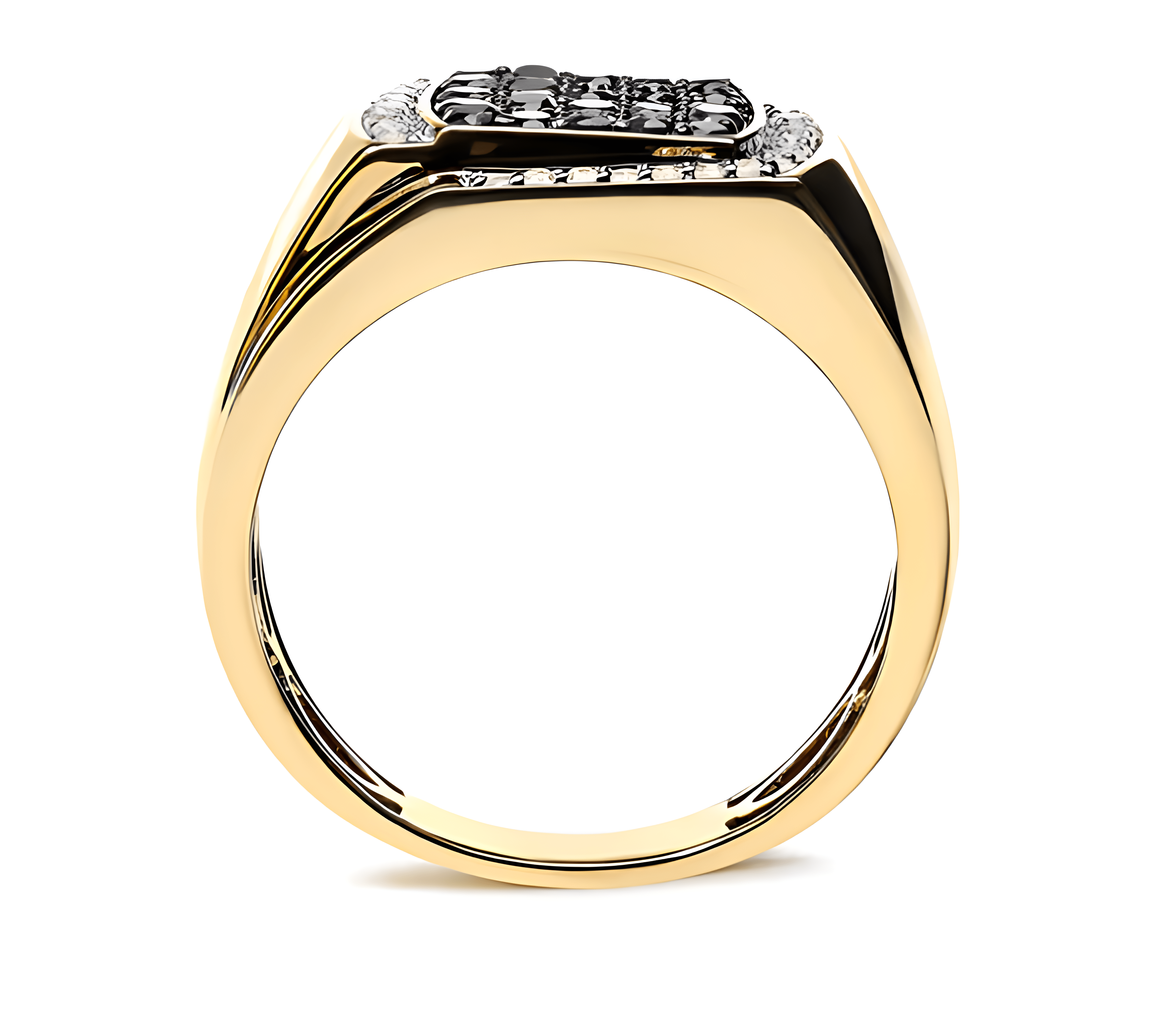 Men's 14K Yellow Gold Plated .925 Sterling Silver 1.00 Cttw White and Black Treated Diamond Ring (Black / I-J Color, I2-I3 Clarity) - Stormyjay