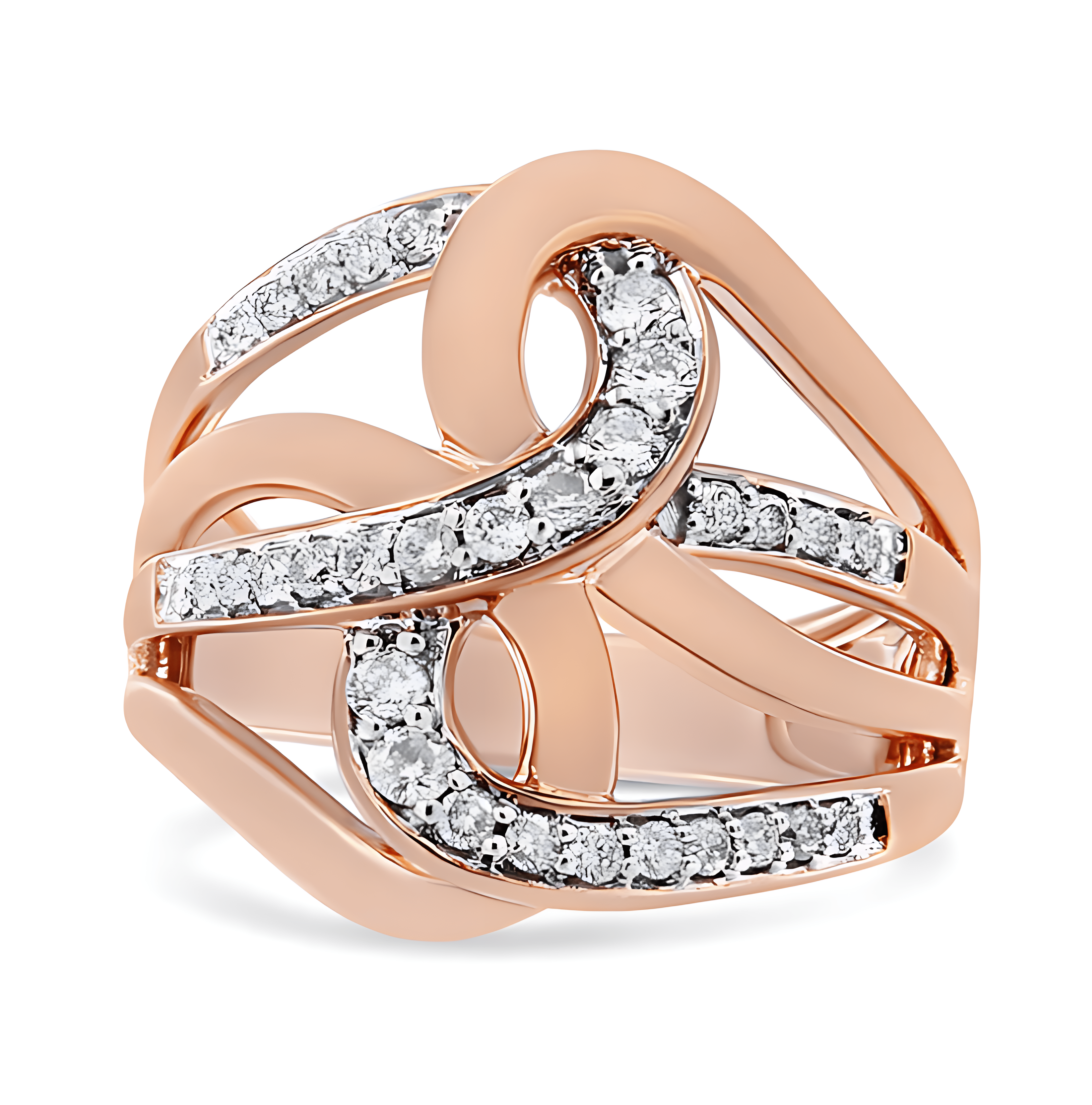 10K Rose Gold 1/2 Cttw Round-Cut Diamond Intertwined Multi-Loop Cocktail Ring (I-J Color, I1-I2 Clarity) - Stormyjay