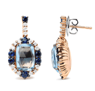 18K White and Rose Gold and 3/4 Cttw Diamond with Round Blue Sapphire and 13x8mm Cushion Cut Sky Blue Topaz Gemstone Cluster Dangle Earrings (G-H Color, SI1-SI2 Clarity) - Stormyjay