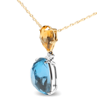 18K White and Yellow Gold Diamond Accent and Pear Cut Lemon Quartz and Cushion Cut London Blue Topaz Gemstone Dangle Drop 18" Pendant Necklace (G-H Color, SI1-SI2 Clarity) - Stormyjay